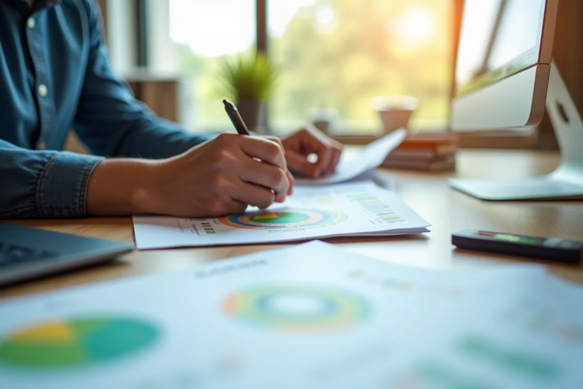 Personne analysant un diagramme circulaire et graphiques durabilite