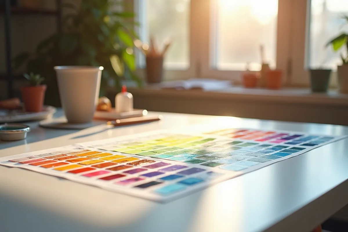 Espace de travail d un artiste avec échantillons de couleurs lumineux