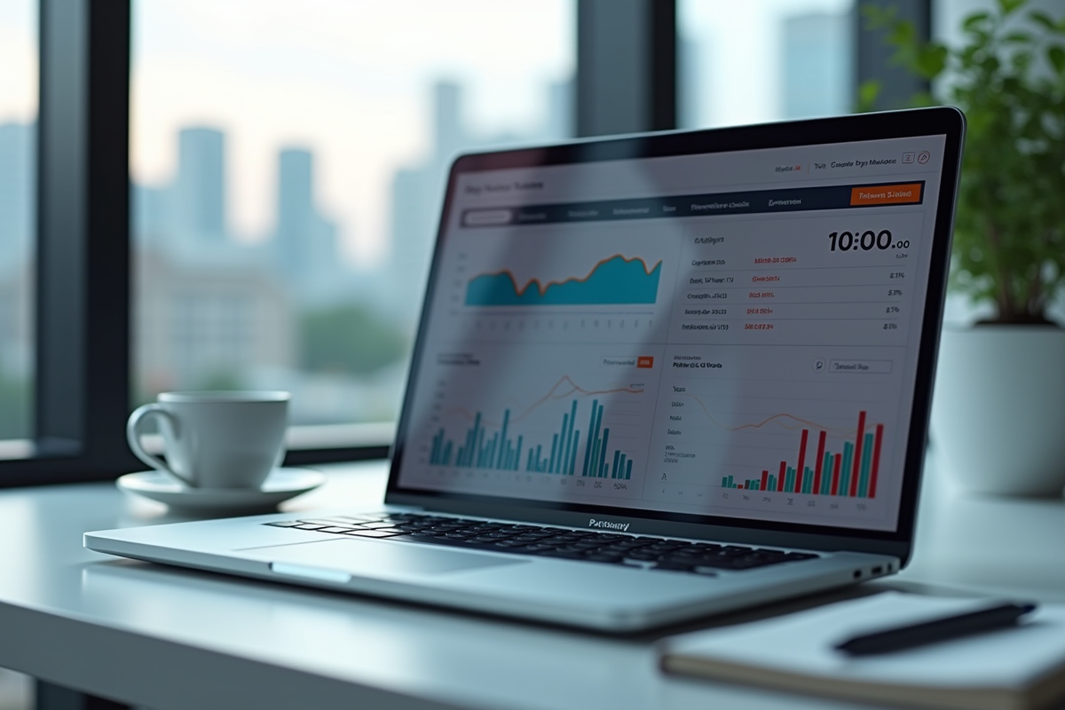 Espace de travail avec ordinateur affichant un tableau d