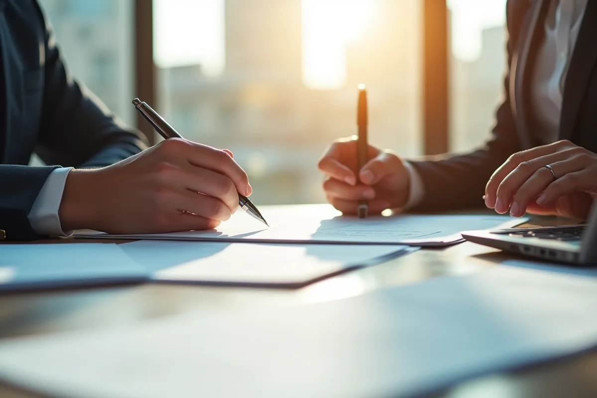 Personne organisant des documents dans un bureau lumineux