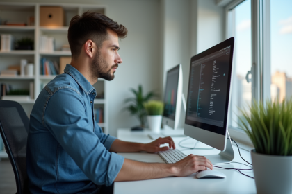 Jeune chercheur en informatique au bureau moderne