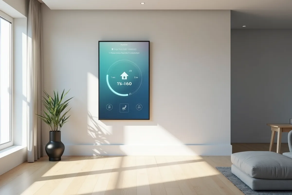 Intérieur minimaliste avec écran de contrôle domotique lumineux