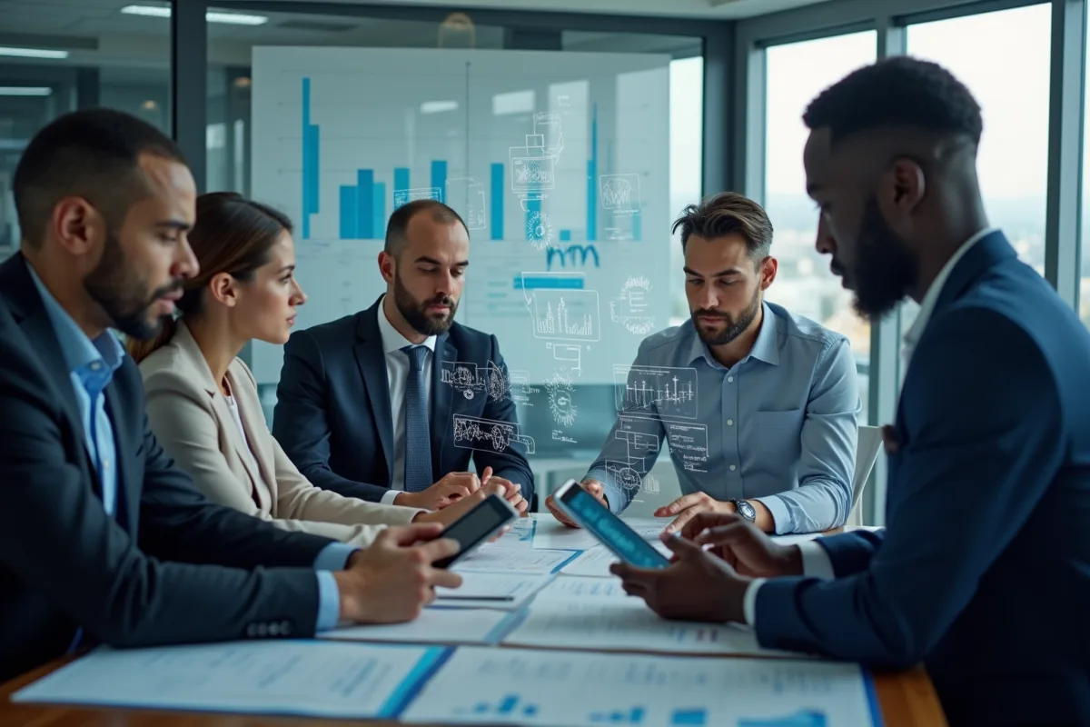 Groupe de professionnels analysant des données financières