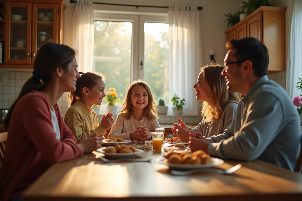 Famille discutant autour d