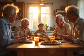 Famille multigenerational partageant un repas convivial