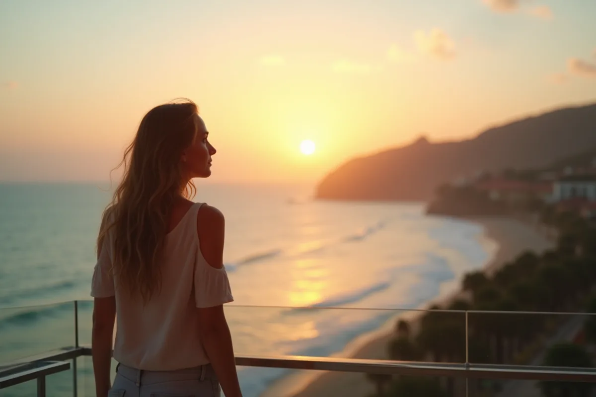 Femme fatiguée regardant l'océan au lever du soleil