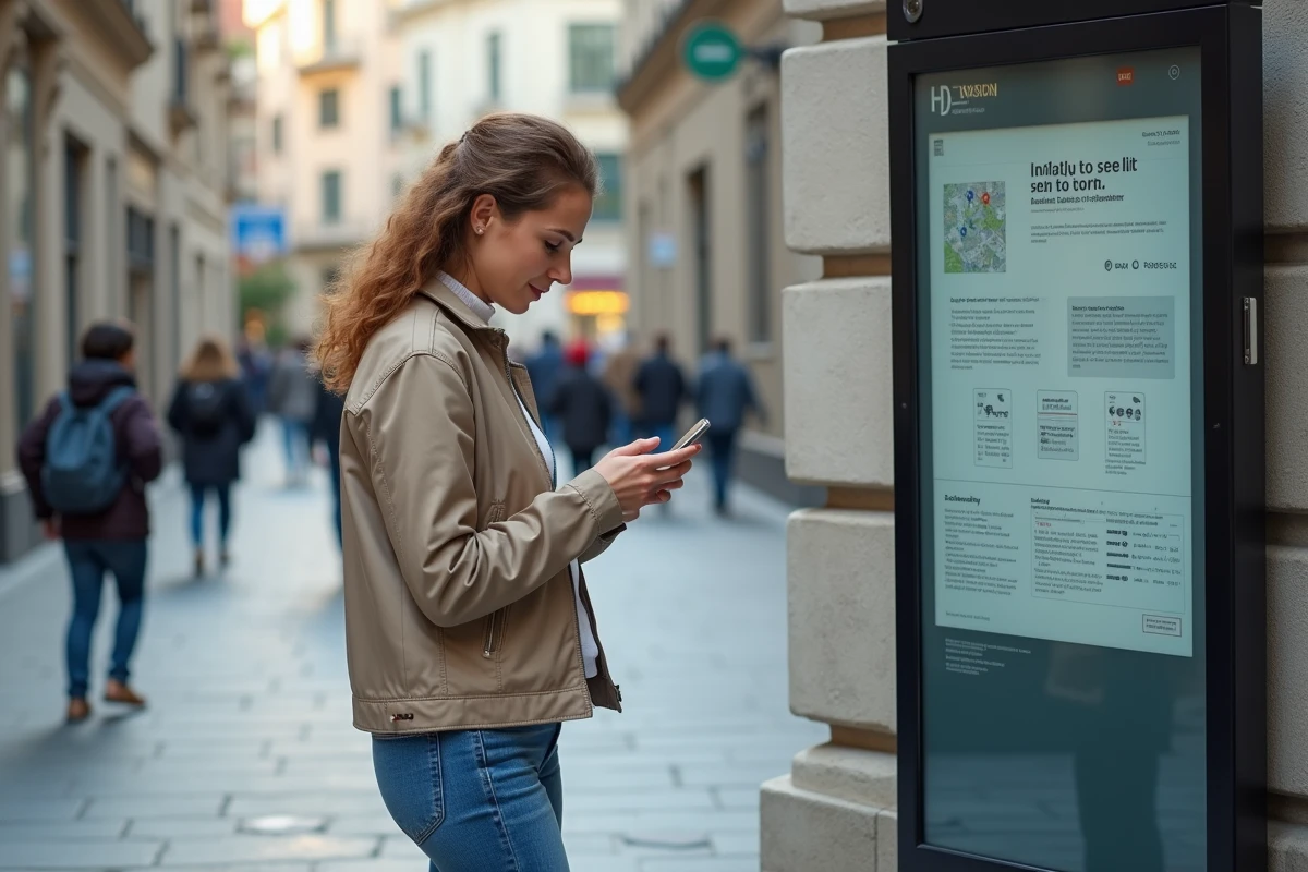 Femme cherchant toilettes publiques en ville