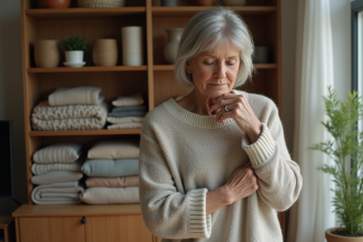 Femme inspectant un pull en laine bien entretenu