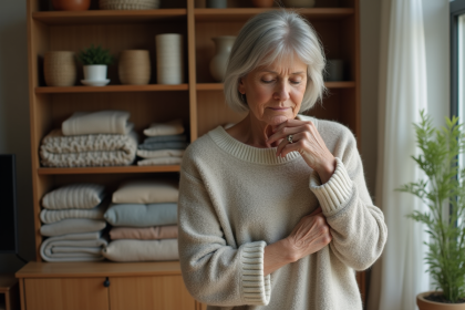 Femme inspectant un pull en laine bien entretenu