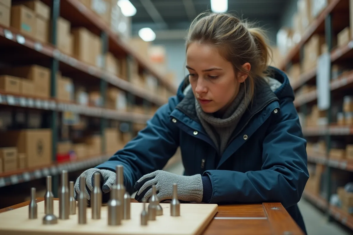 Jeune femme examine des buses de soudure TIG en magasin