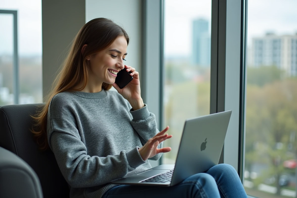 Jeune femme parlant au smartphone près d