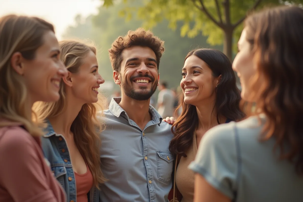 Groupe divers d'amis dehors avec sourires sincères