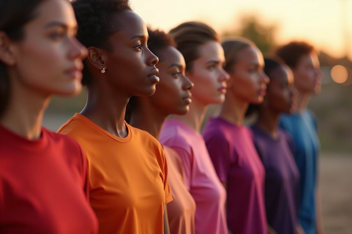 Groupe de personnes avec chemises colorées en dégradé extérieur