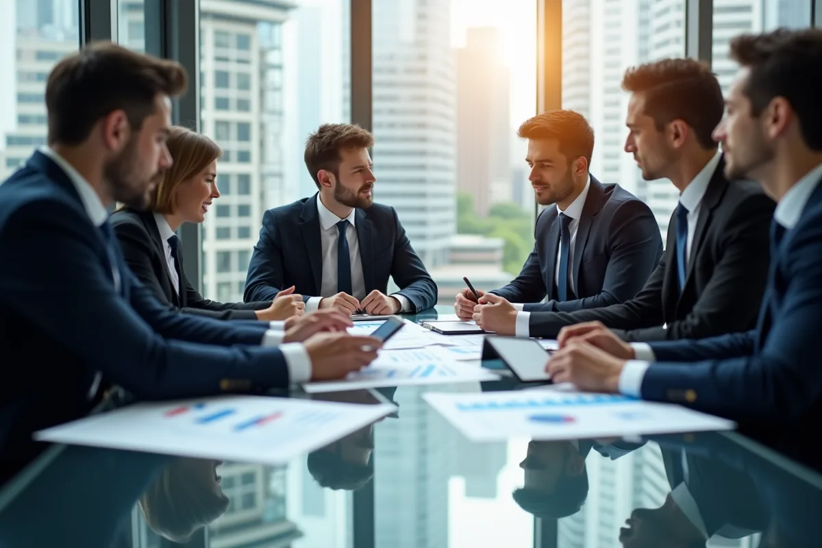 Groupe de professionnels analysant des graphiques financiers
