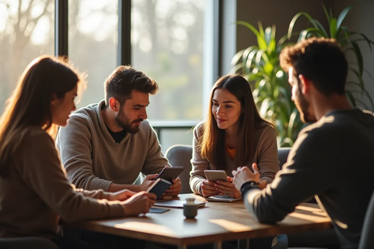 Groupe de personnes dans un salon intelligent moderne