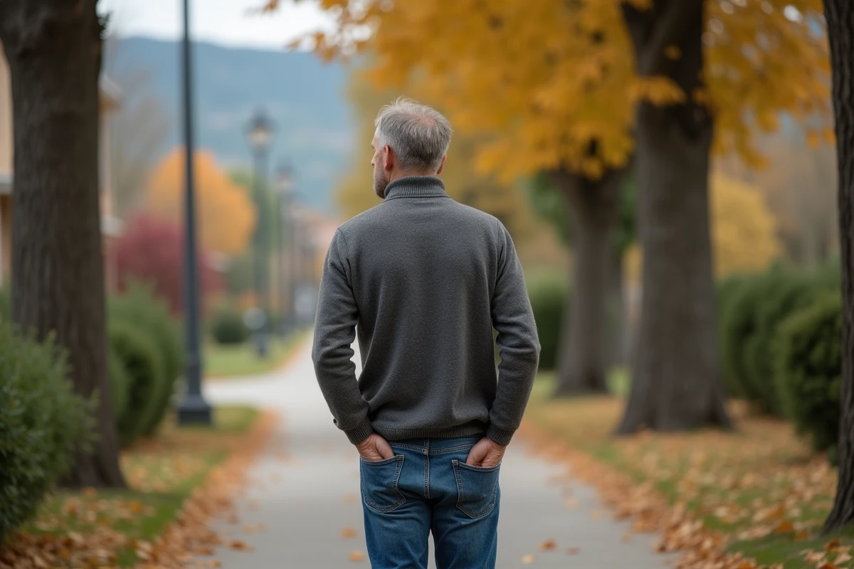 Homme marche dans un chemin bordé d