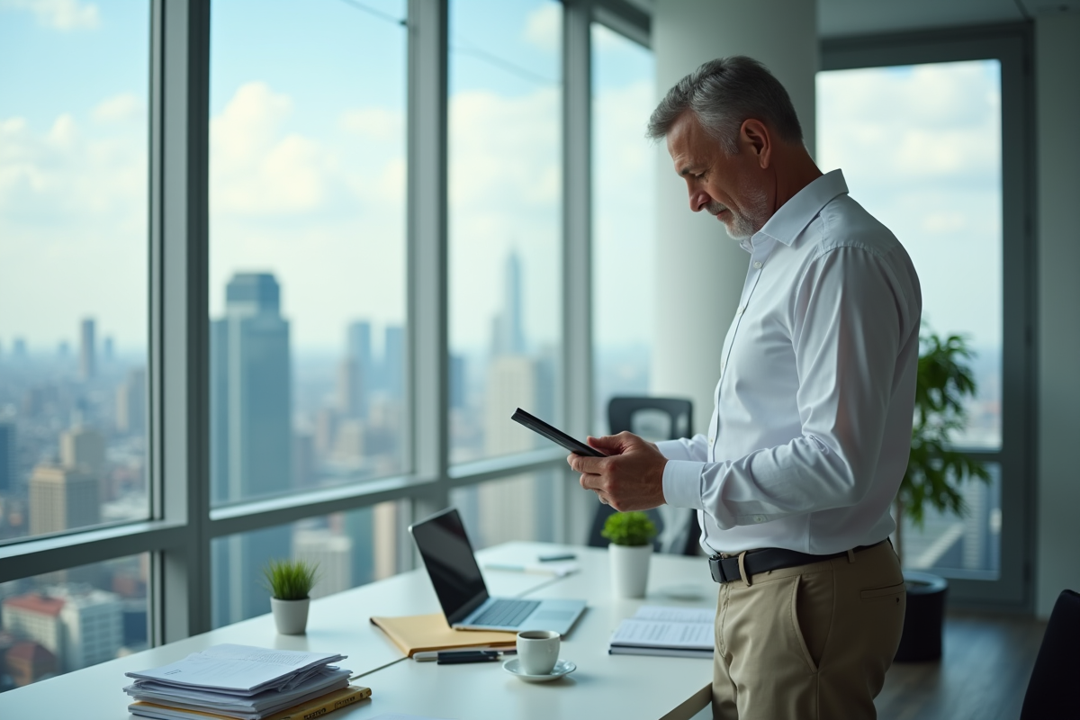Homme daffaires regardant un document dans un bureau en ville