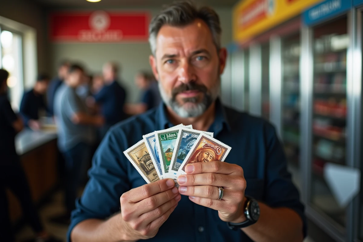 Homme tenant des timbres postaux français pour affranchir correctement ses lettres