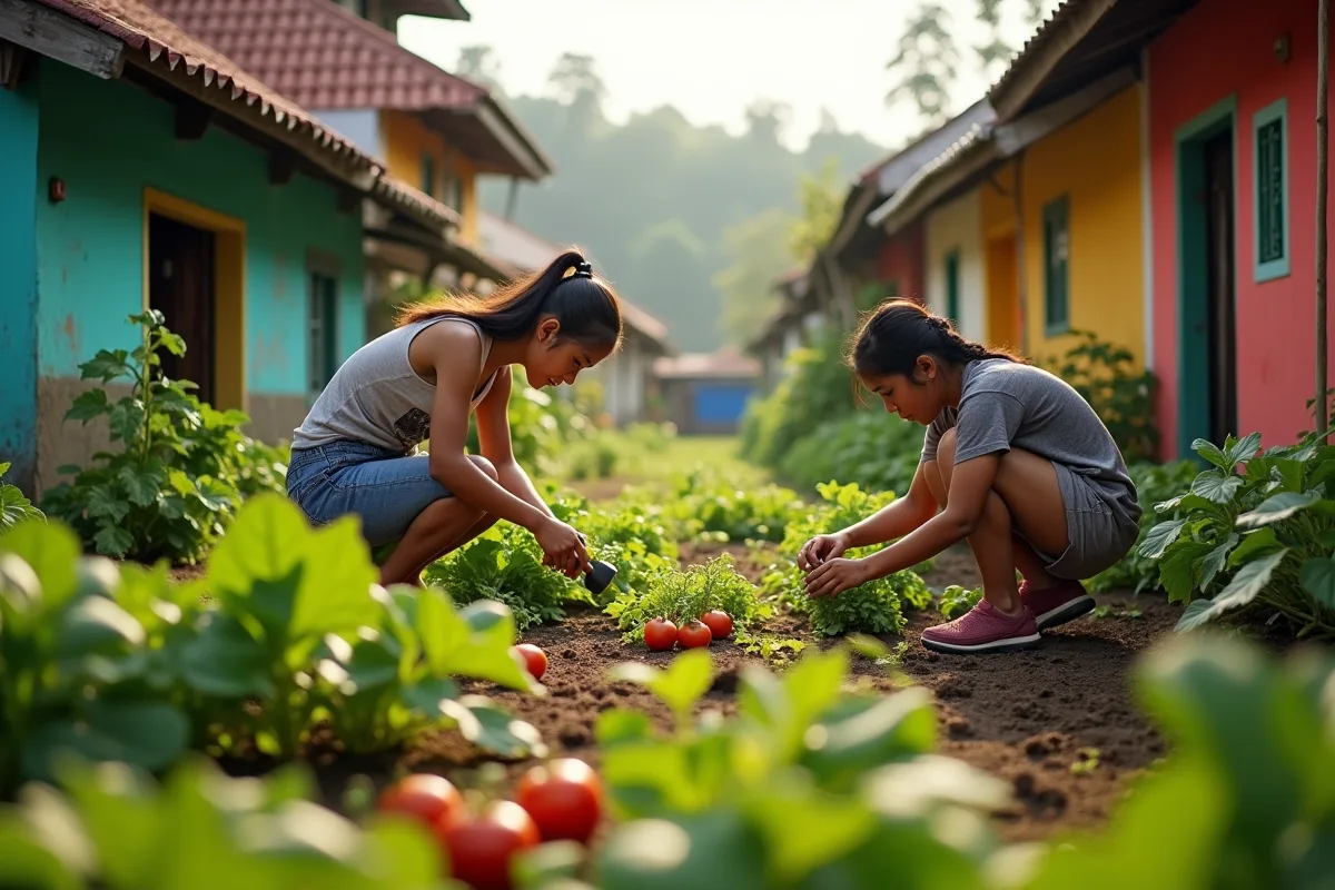 Groupe de personnes dans un jardin communautaire aux Philippines