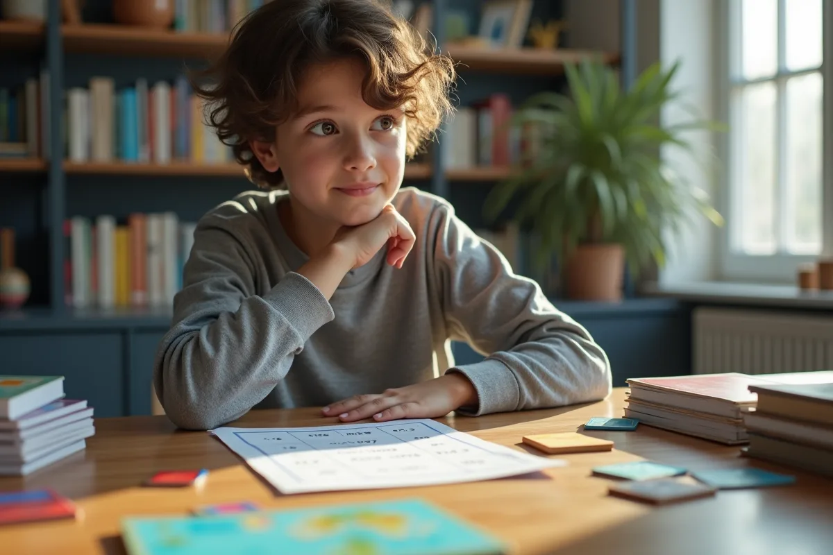 Jeune adulte concentré sur une feuille de score avec jeux de société