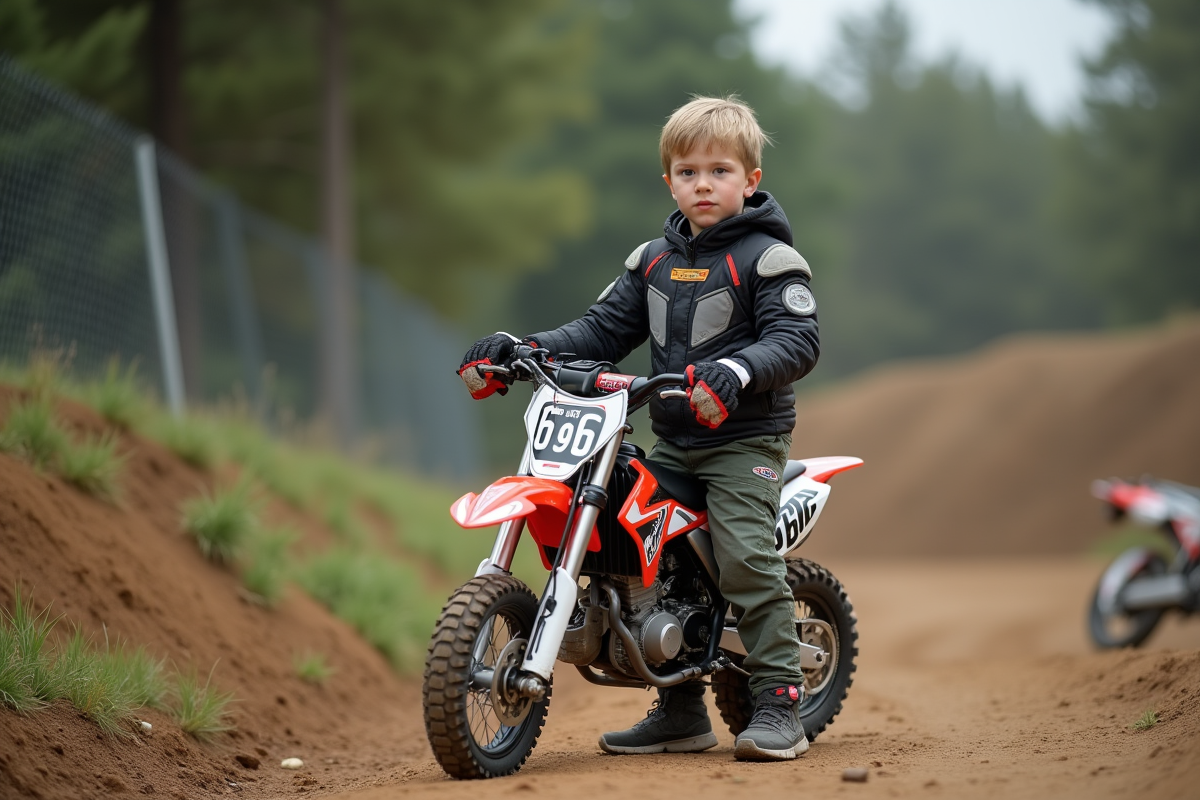 Jeune garçon avec casque et moto tout-terrain