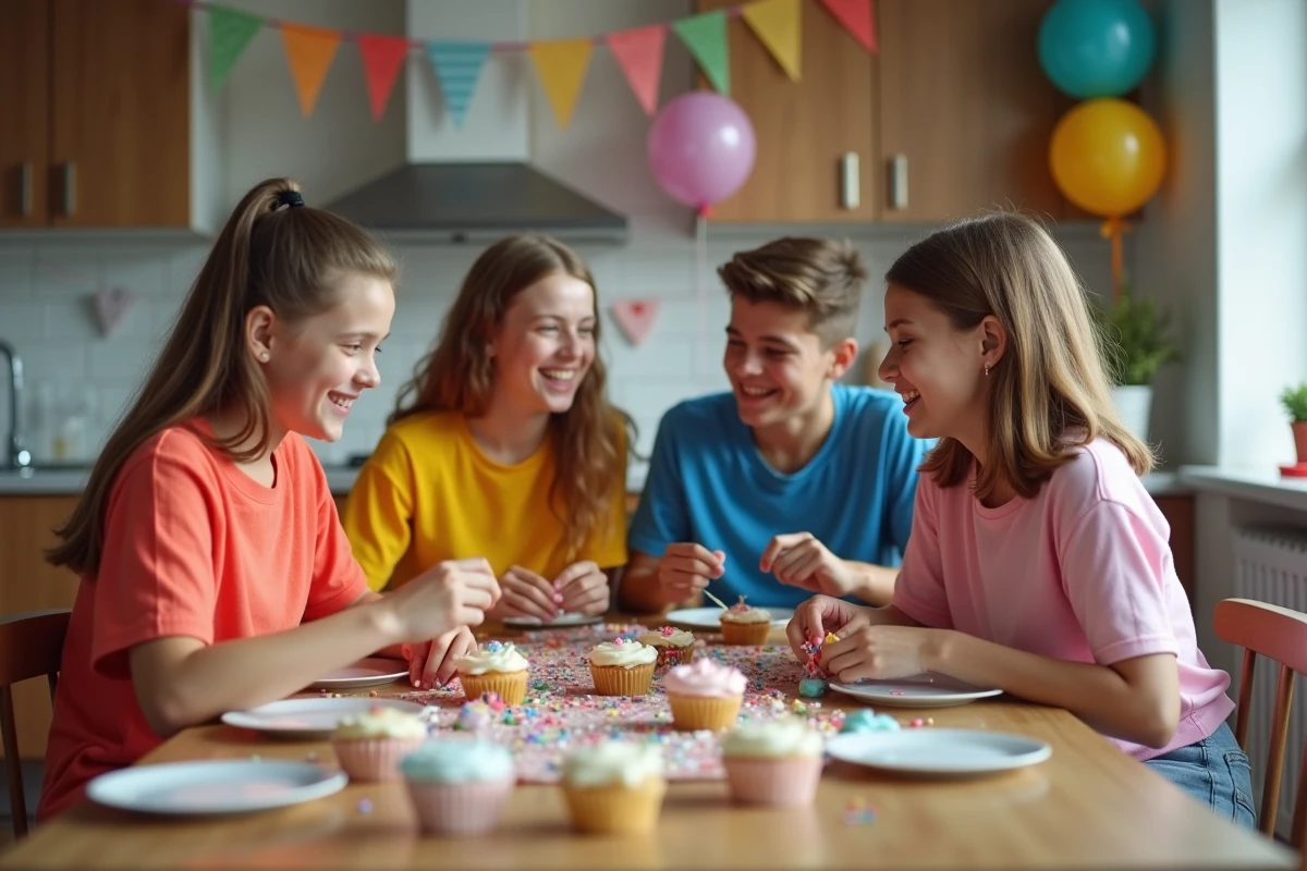 Adolescents décorant des cupcakes lors d