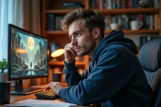 Joueur de Dofus réfléchissant à l'évolution de son métier de Mineur devant son écran de jeu