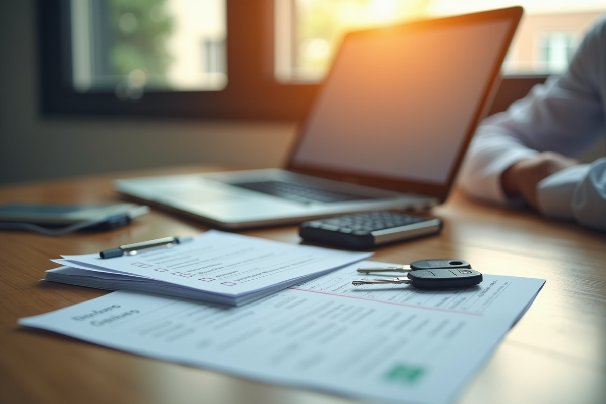 Ordinateur portable avec liste de contrôle et documents de voiture
