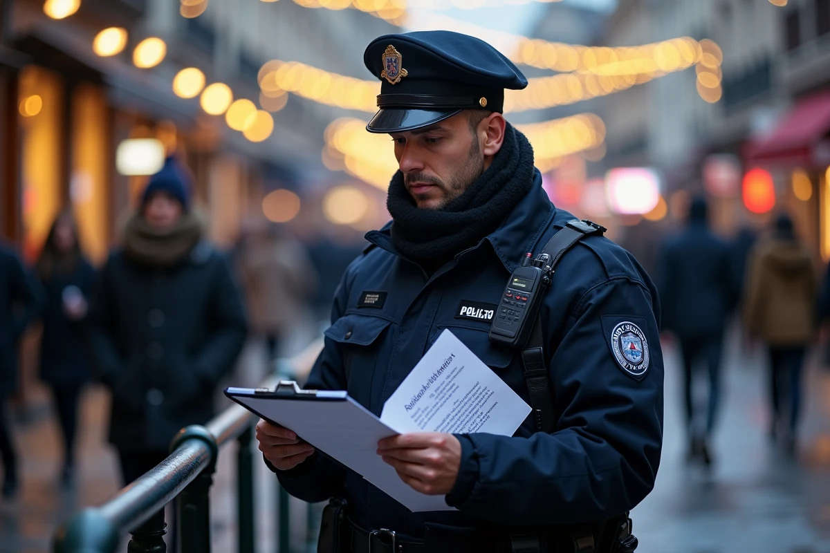 Agent de police municipale de Lyon contrôlant les règles de sécurité lors des festivités du Nouvel An
