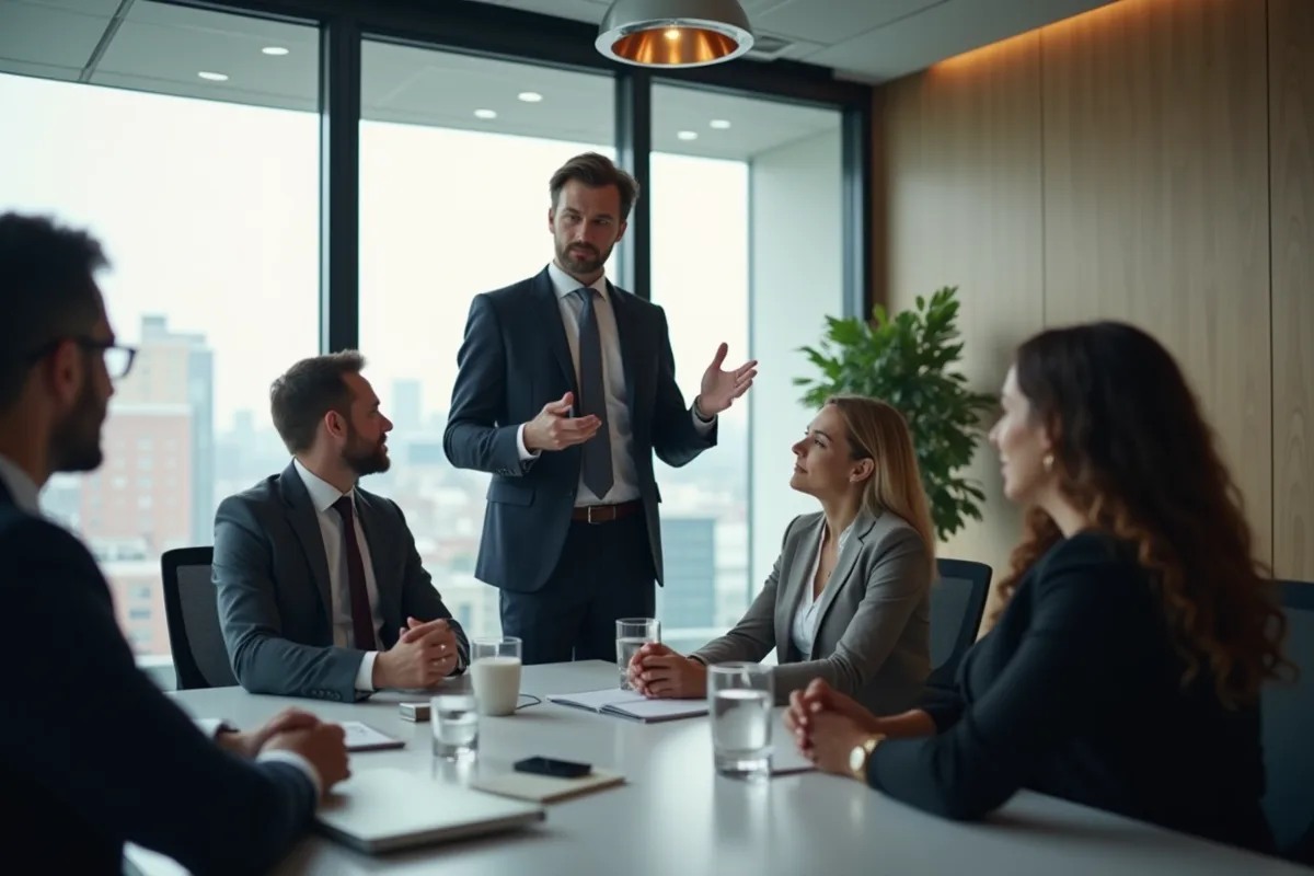 Professionnel confiant présentant une idée innovante en réunion