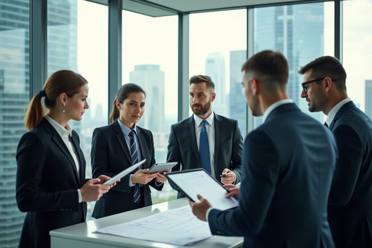 Groupe de professionnels en réunion dans un bureau moderne