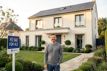 Propriétaire devant sa maison mise en vente entre particuliers