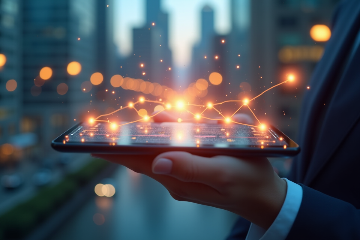 Réseau numérique connecté sur écran tactile en ville