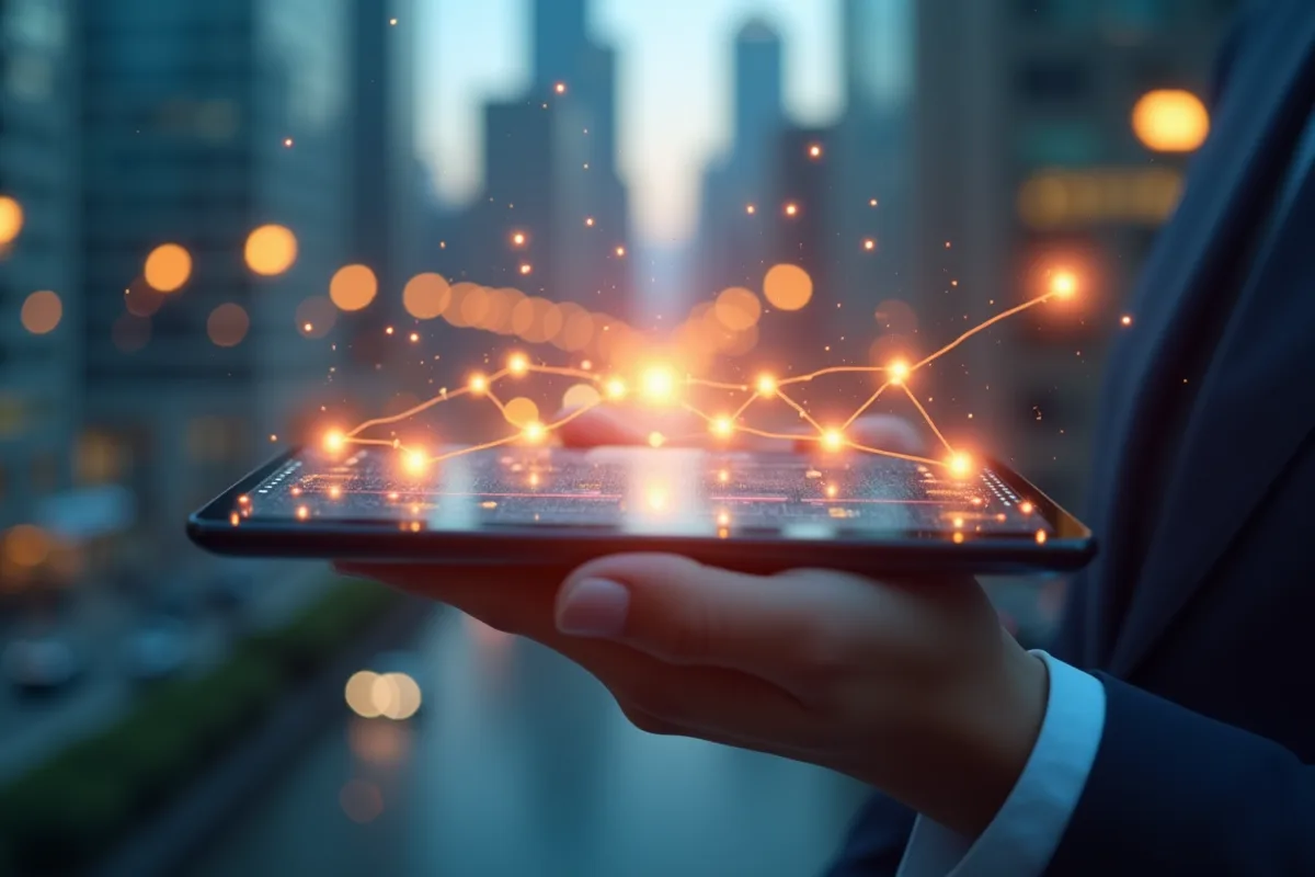 Réseau numérique connecté sur écran tactile en ville