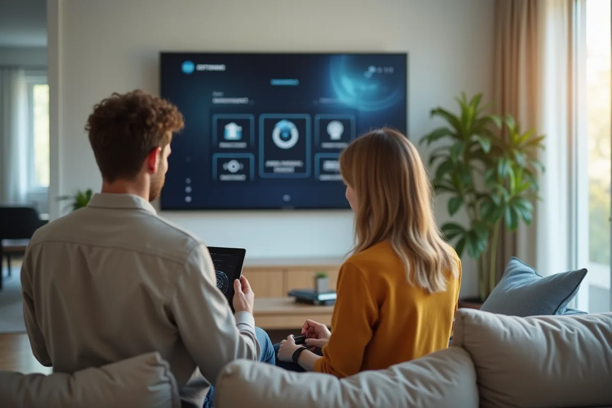 Salon moderne avec contrôle intelligent de la maison