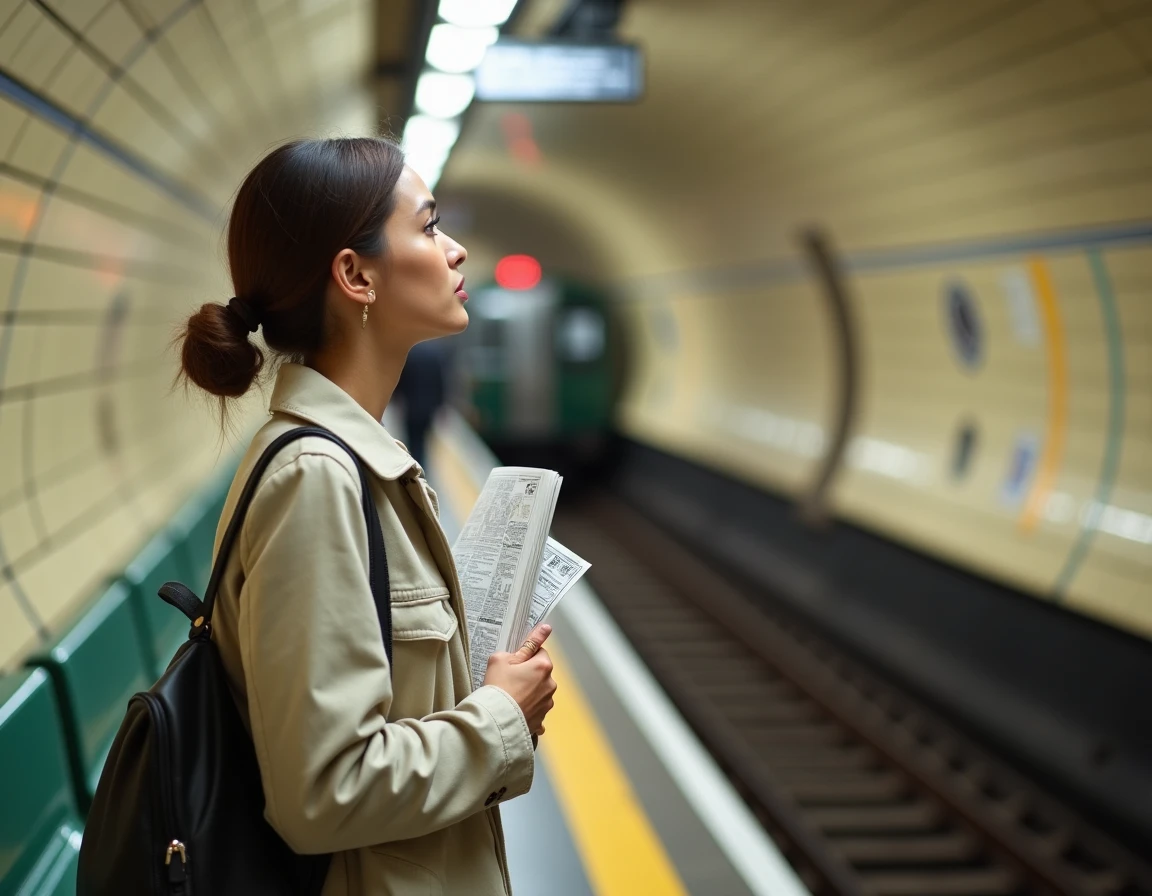 Touriste consultant un plan de la ligne 10 du métro parisien sur un quai de station