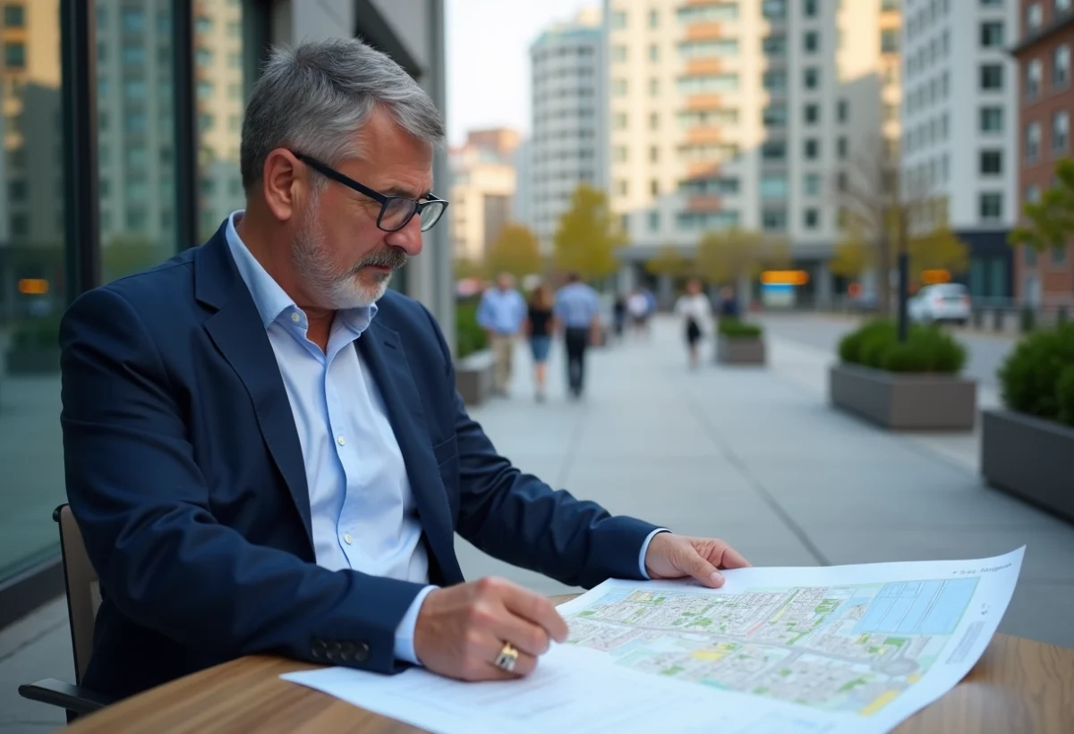 Urbaniste homme examinant des plans urbains en ville
